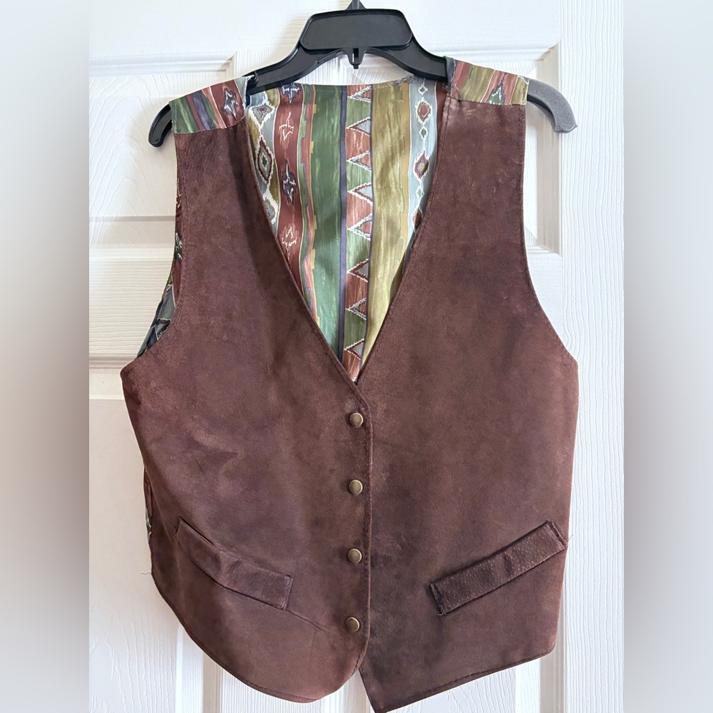 Brown Suede Vest with Patterned Lining
